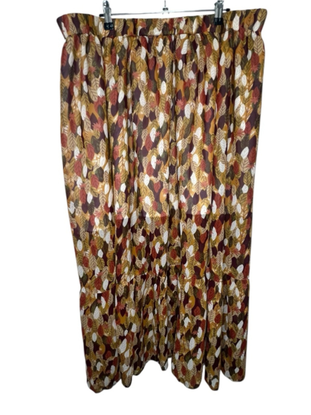 SHEIN Multi Leaf Pattern Fall Overlay Stretchy MIDI Skirt